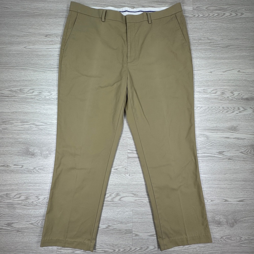 Alan Flusser Men's‎ Dress Pants Khaki Tan 40x32 Flat Front Cotton Chino Trousers